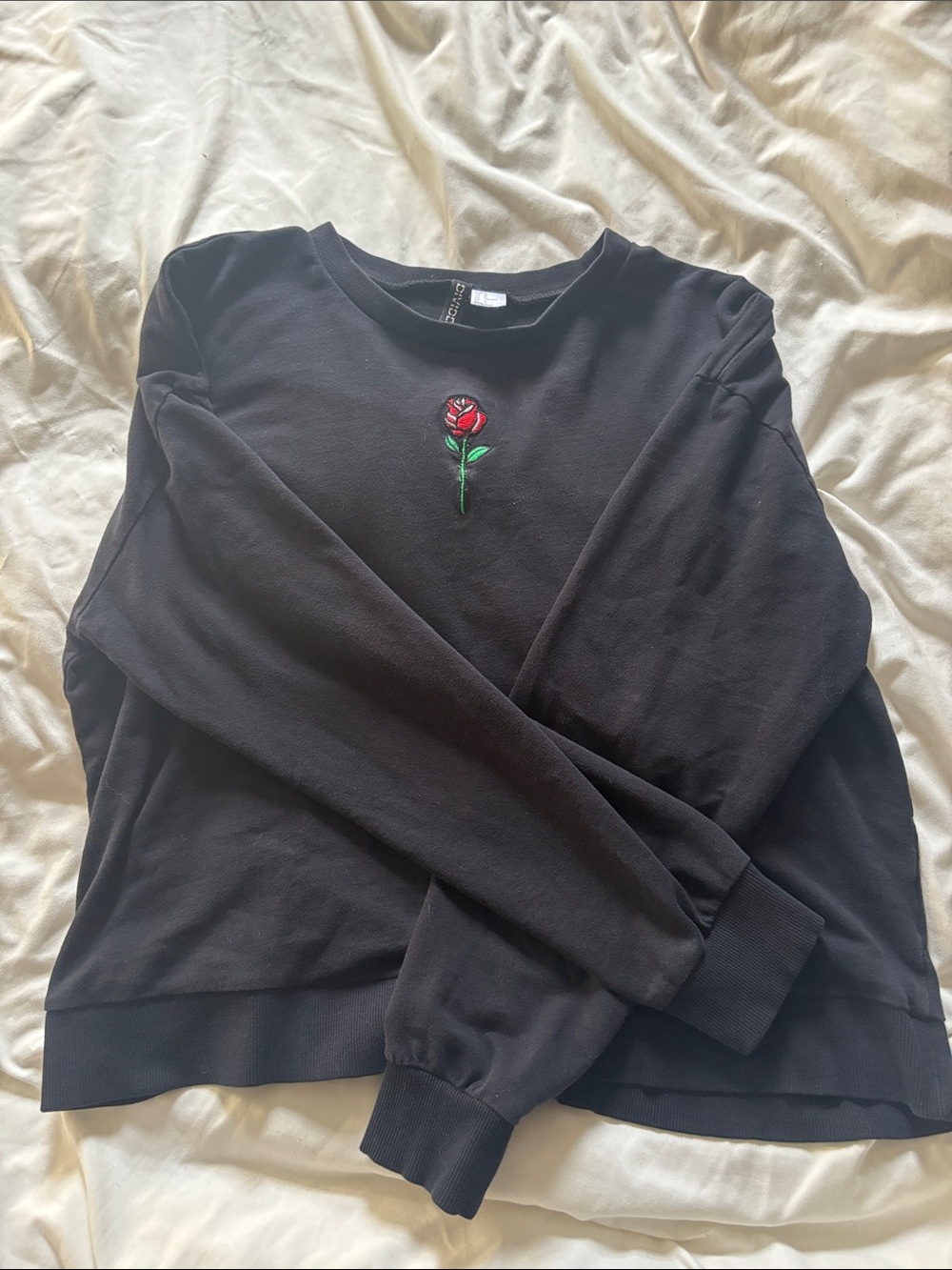 Black Women's long sleeve with Red Rose Embroidered Accent